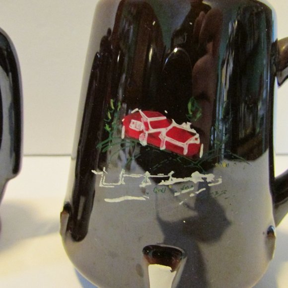 vtg redware pottery pankcake batter butter pitcher jam jar red barn kitchen - Picture 9 of 15